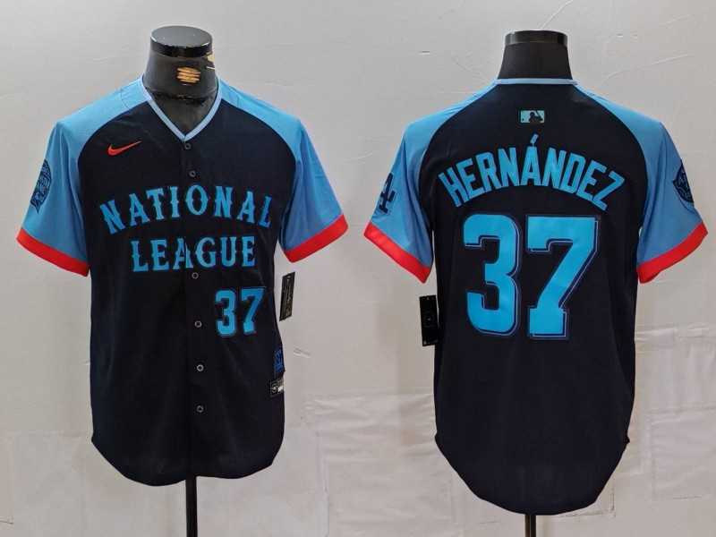 Mens Los Angeles Dodgers #37 Teoscar Hernandez Number Navy 2024 All Star Limited Stitched Jersey